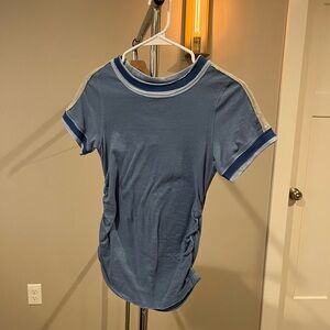 Free People Blue and Gray Short Sleeve Tee